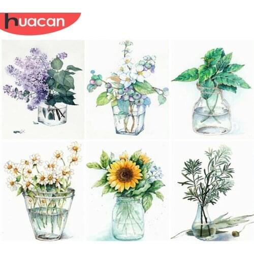 HUACAN DIY Painting By Number Flowers Hand Painted Paintings Drawing On Canvas Pictures By Numbers Sunflower Kits Home Decor