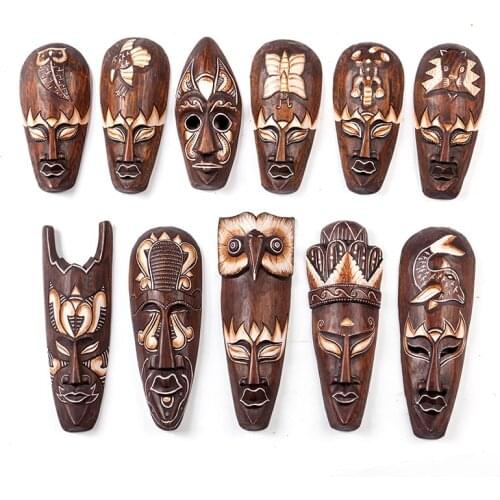 Indonesia Imported Manual Solid Wood Carving Wall Hanging Home Decoration Primitive Southeast Asia art Bar hotel Mask