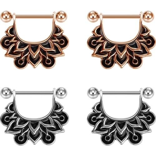 2PCS 14G Nipple Ring 316L Stainless Steel Lotus flower Nipple Piercing Burnish Rose Gold Nipple Bar Nipple Barbell