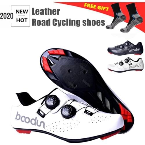 BOODUN sapatilha ciclismo Road cycling shoes White Leather Ultralight breathable bicycle Self-Locking Professional men Shoes