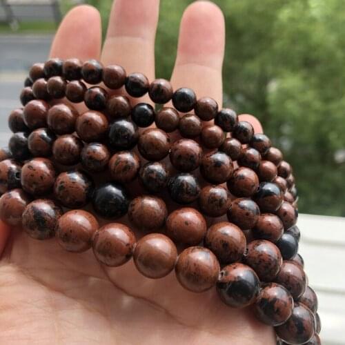 4 6 8 10 12 mm Wholesale Natural Stone Mahogany Obsidian Round Loose Beads For Jewelry Making Fit DIY Bracelet Necklace 15inches