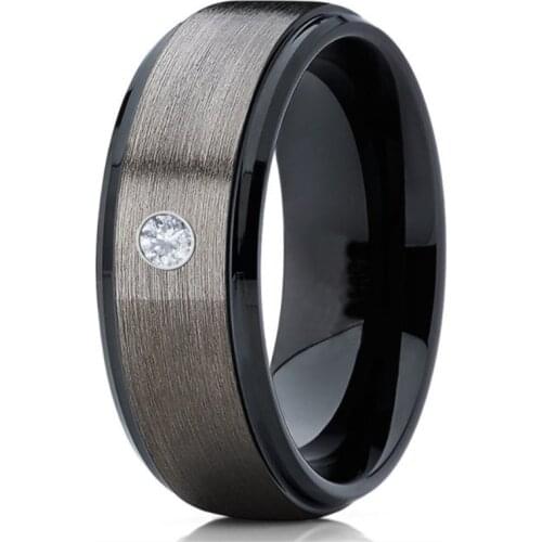 Fashion 8MM Mens Ring Vintage Stainless Steel Rhinestone Wedding Band For Men Accessories Jewelry Gift