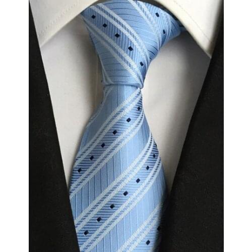 8cm Men Woven Necktie Stylish Striped Ties Blue with Grids White Stripes