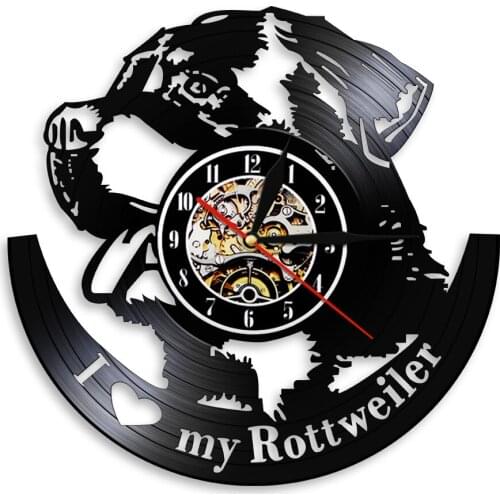 I Love My Rottweiler German Dog Wall Clock Handmade Art Vinyl Record Clock Puppy Animal Wall Art Living Room Decoration