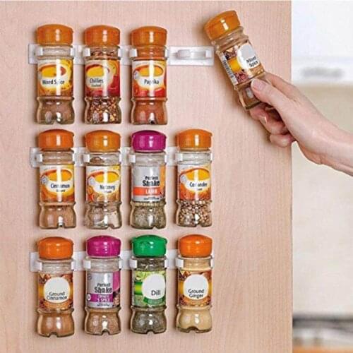 Wall Mount Cabinet Clip Home Ingredient Spice Bottle Racks Door Space Saving Tank Jars Holder Kitchen Gadgets Cooking Tools