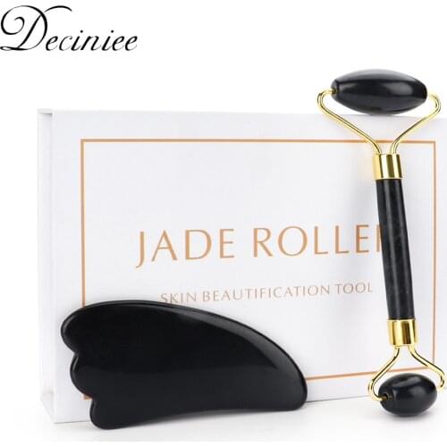 Natural Quartz Jade Roller Gua sha Scraper Set Guasha Jade Stone Massage Face Anti Wrinkle Facial Massager Tool for Back Body