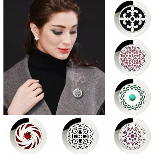 New arrivals Flower 20mm 316L Stainless Steel Brooch Aromatherapy Locket Diffuser Locket Brooches 10pcs Pads Drop Shipping