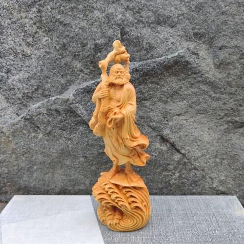 Thuja Solid Wood Carving Statue of Master Bodhidharma Chinese Style Zen Buddha Statue of Dharma Arhat Feng Shui Home Decoration