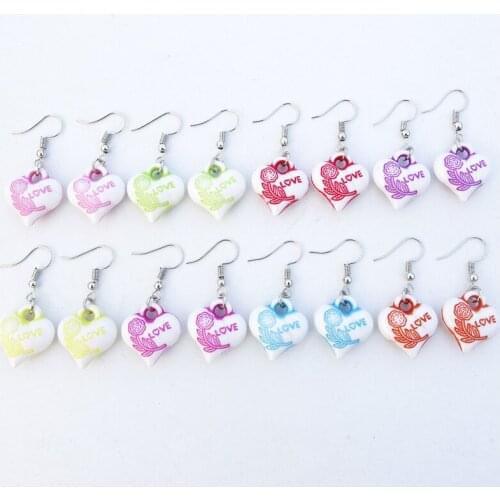 2 Pairs/set Rose Flower Heart Earrings Children Girls Kids Fashion Acrylic Jewelry