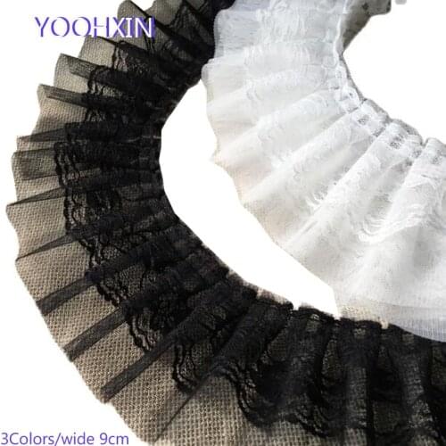 9cm wide HOT white pink black embroidery lace fabric applique ribbon trim collar sewing DIY guipure craft wedding dress decor