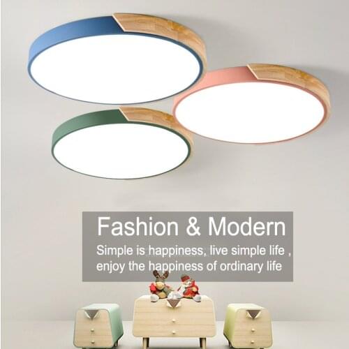 Nordic macaron simple modern wood 6 colors childrens room color bedroom study dimmable surface ceiling lamp