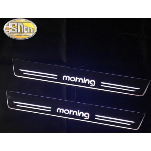SNCN 4PCS Car LED Door Sill For Kia Morning 2018 2019 2020 Ultra-thin Acrylic Dynamic LED Welcome Light Scuff Plate Pedal