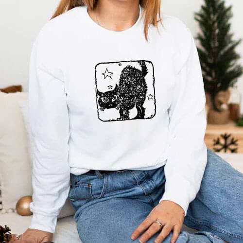 Cute Cat Pure Cotton Printed Women Sweatshirt Cat Mom Spring Autunm Casual O-Neck Pullovers Long Sleeve Tops Pet Lover Gift