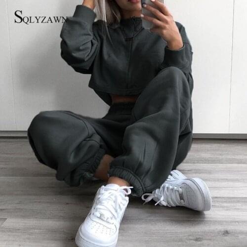 Women Streetwear Solid Long Trousers High Waist Cargo Pants Harajuku Loose Style Normal and Thicker Fitness Sporty Sweatpants
