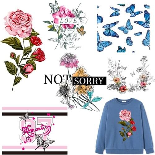 Flower Patches Butterfly Thermal Stickers on Clothes Iron-on Transfers for Clothing Thermoadhesive Patch Diy Applique for Girl