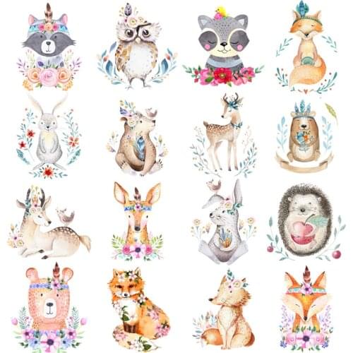 Jungle Animals Heat Transfer For Clothing Deer Hedgehog Fox Transfers For Clothes Appliques Thermo Stickers For DIY T-shirt