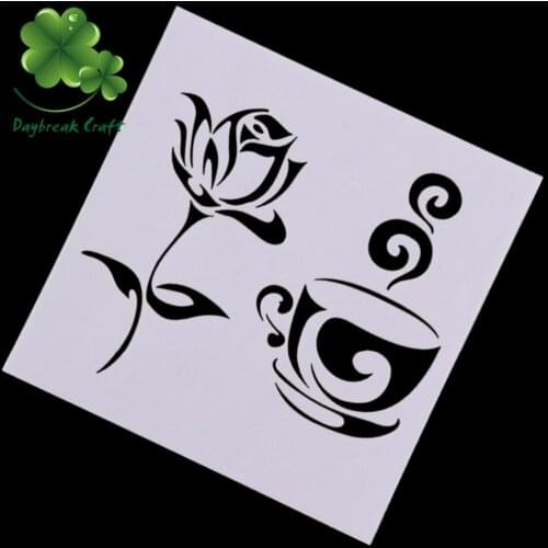 5.1x5.1 inch) Rose coffee PET Stencils diy patterns copy and paints imprint spray mists template decorating