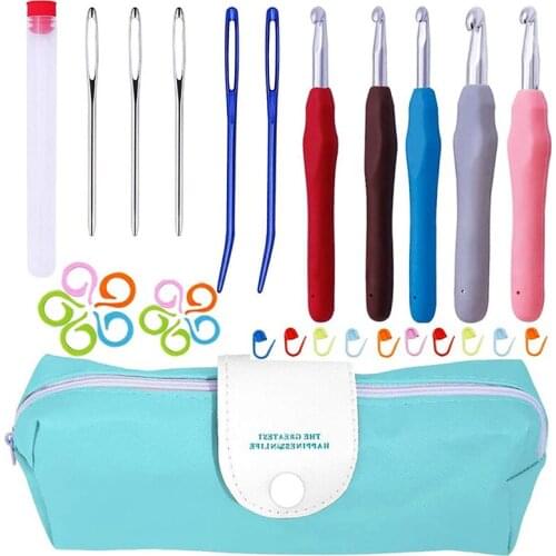 LMDZ Crochet Hooks Kit, Ergonomic Handle Crochet Hooks Knitting Needles, Crochet Hooks Set with Large-Eye Yarn Needles