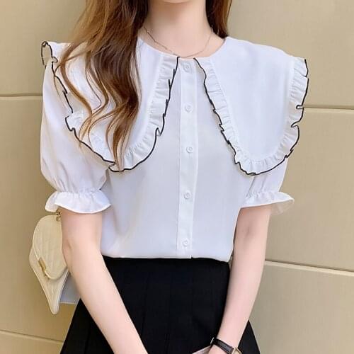2021 Summer Women Blouse and Shirt Fashion Short Sleeve Kawaii Solid Casual Chiffon Shirts Japan Korean Style Tops Blusas Mujer