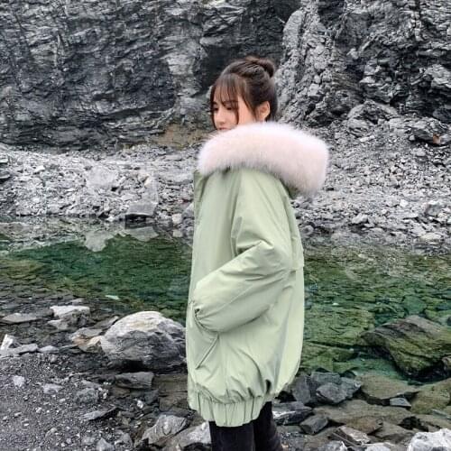 Woman Jacket Winter New Fashion Loose Sweet Solid Down Color Large Fur Collar Parkas Female Casual Thick Warm Female Coats A083