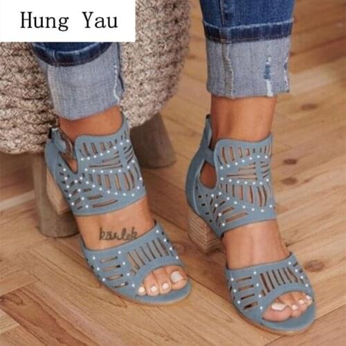 Woman Sandals Shoes Summer Fashion Style Hollow Out Wedges Pumps High Heels Buckle Strap Gladiator Women Solid Plus Size 34-43