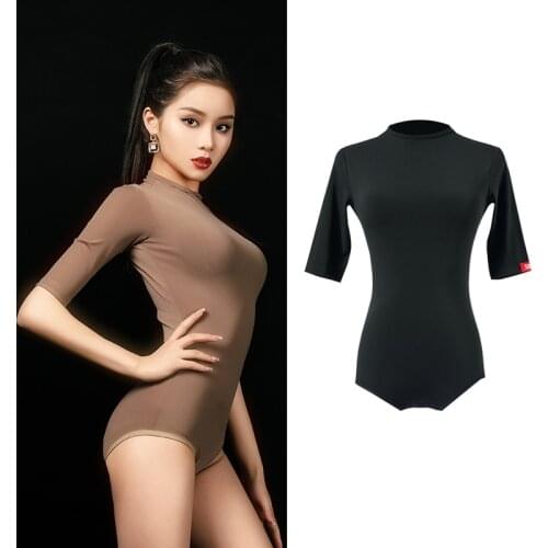 Female Latin Dance Tops New Summer Short Sleeve Latin Practice Jumpsuit Ballroom Dance Competition Performance Clothes DWY5359