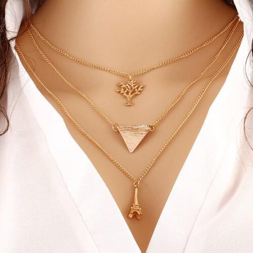 Fashion Multi Layer Necklace Elegant Clavicle Fatima Multi Chain Bar Necklaces for Women, Long Neckless Woman NE345