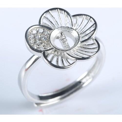 925 Sterling Silver Engagement Wedding Ring Women Semi mount Ring Setting fit 6mm pearl Open/adjustable Wholse DIY Gem