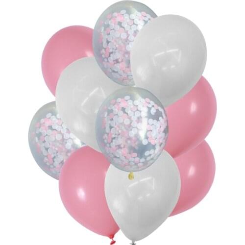10pcs Pink Confetti Balloon 12 inch Latex Balloon Pink White Baby Shower Pink Balloons Wedding Party Decoration globos