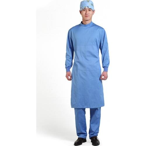 100% cotton dentist workwear reusable gown for men blue robes