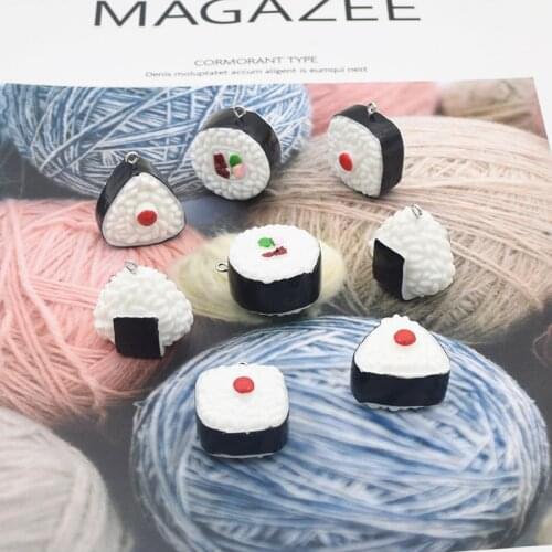 2pcs Japan Simulation Sushi Rice Ball Resin Charms Earring Findings Cute Food Keychain Necklace Pendants Diy Jewelry Accessory