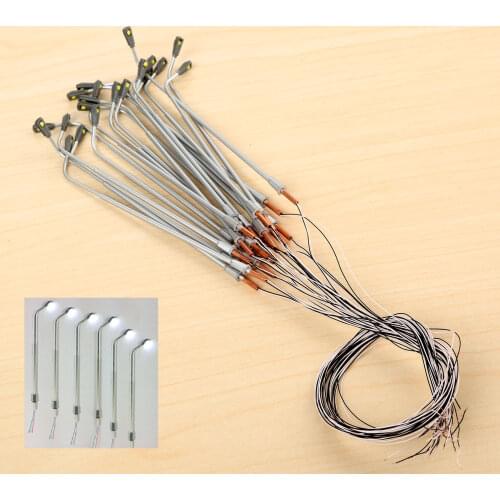 20pcs/kit Model Street White LED Lights Lamp Single Head 3V Scale HO 1:100 Lamppost for Railway & Building Scene Layout Decor