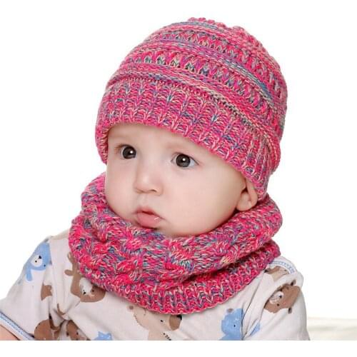 2020 Christmas 0-2Y Baby Cap and Scarf Set Solid Color Knitted Warm Thicken Velvet Newborn Outdoor Hat and Scarf