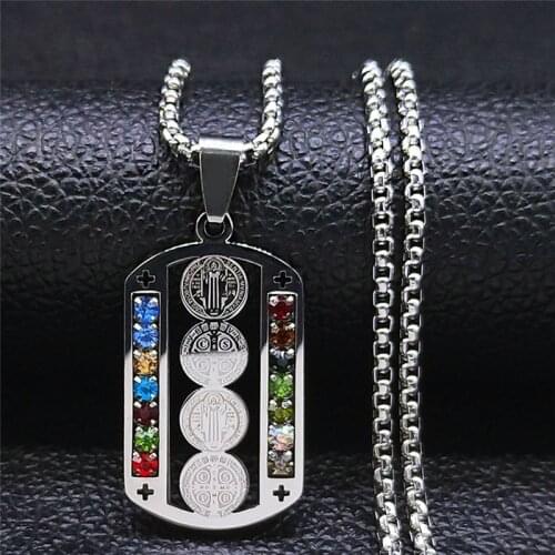 2021 Stainless Steel Mix Color Crystal Jesus Cross Pendant Necklace Silver Color Christian Necklaces Jewelry pendentif N4909S05