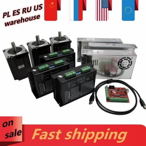 3 kit NEMA 34 CNC Stepper motor 86x156mm 6A 12N.m +DM860H driver + power supply +mach3 for CNC Router Engraving milling machine