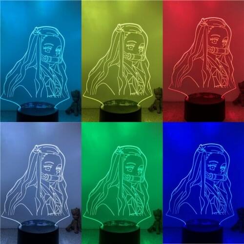3D Lamp Action Figure Demon Slayer Nezuko Cute Face LED NightLight 7 Colors Touch Table Decor Night Light Gift Model