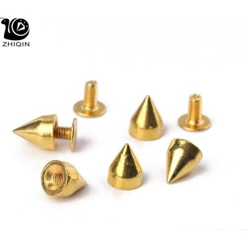 7*9mm 100set Golden Punk Spike Alloy Spikes Cone Screwback Metal Studs Leathercraft Rivet Bullet For Bracelet Collar Making