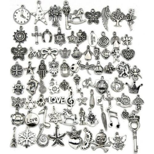 80PCS Bulk Lots Tibetan Silver Mix Pendants Charms Bracelet Necklace Beads