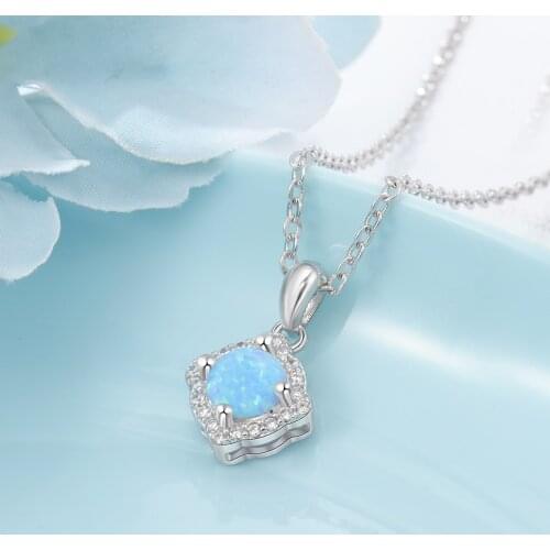 925 Sterling Silver Necklaces & Pendants for Women Fashion Opal Stone Necklaces with Clear CZ Fine Jewelry Gifts (Lam Hub Fong)