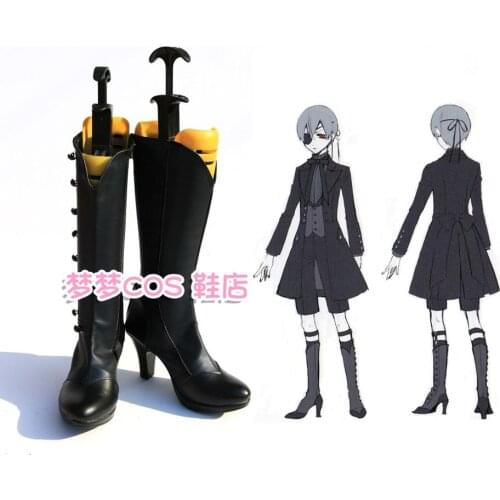 Anime Black Butler Kuroshitsuji Cosplay Shoes Evil Ciel Phantomhive Cosplay Boots Zipper-up Halloween Carnival Party Shoes Heels