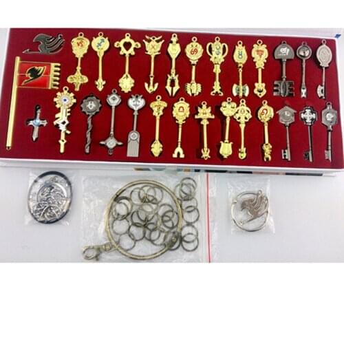 29Pcs/set Fairy Tail Lucy Cosplay Key Keychain Scale & Free Pink Tattoo Heartfilia Sign of the Zodiac Gold Key Pendants For kids