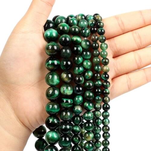 Natural Stone Beads Green Tiger Eye Stone Round Loose Beads for Jewelry Making Needlework Bracelet DIY 4-12 MM