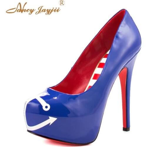 Color matching blue round head high heels waterproof platform ladies thin super high heel dance party shoes mature fashion 2019