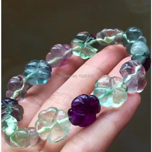 Fluorite green carved flower 12mm 7.5inch FPPJ bracelet wholesale beads nature