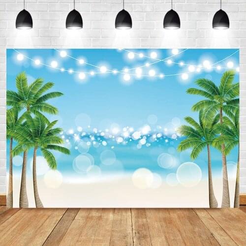 NeoBack Summer Tropical Birthday Backdrop Palm Tree Blue Sky White Clouds Boken Shiny Photography Backdrops For Photo Studio