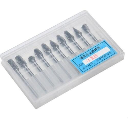 New 10pc 1/8" Shank Tungsten Carbide Milling Cutter Rotary Tool Burr Double Diamond Cut Rotary Dremel Tools Electric Grinding