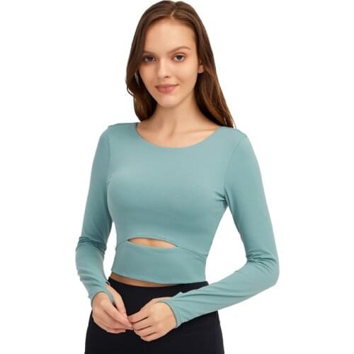 Short Long Sleeve Women Shirt Yoga Stretch Sport Top Slim Gym Fitness Clothing Run Training With Chest Pad T-shirt Thumb Jack