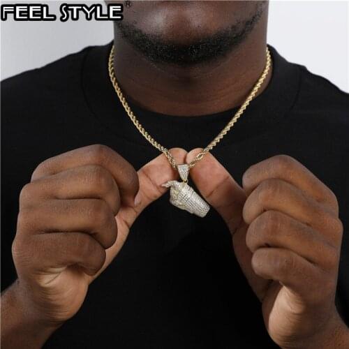 Iced Out Bling Beverage Ice Cream With AAA Cubic Zirzonia Stone Necklace & Pendants For Men Hip Hop Jewelry