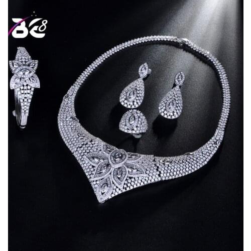Be 8 Shinning Pave CZ Dubai Jewelry Sets 2018 Women Wedding Zirconia Flower Design Copper 4pcs Jewelry Set for Women S192