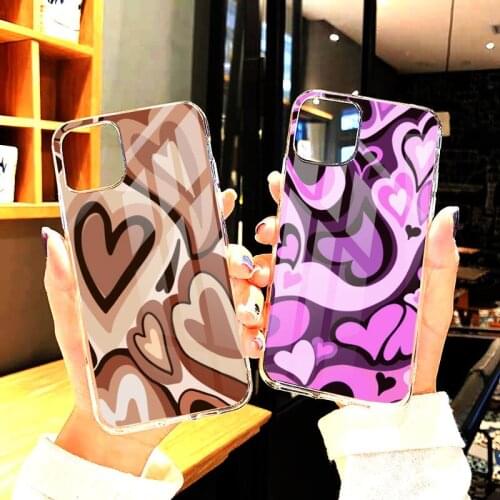 Brown Hearts Phone Cases Transparent For iphone12 11 Pro Max X XR XS MAX 7 8 plus 6S 2020 SE 12Mini Cover